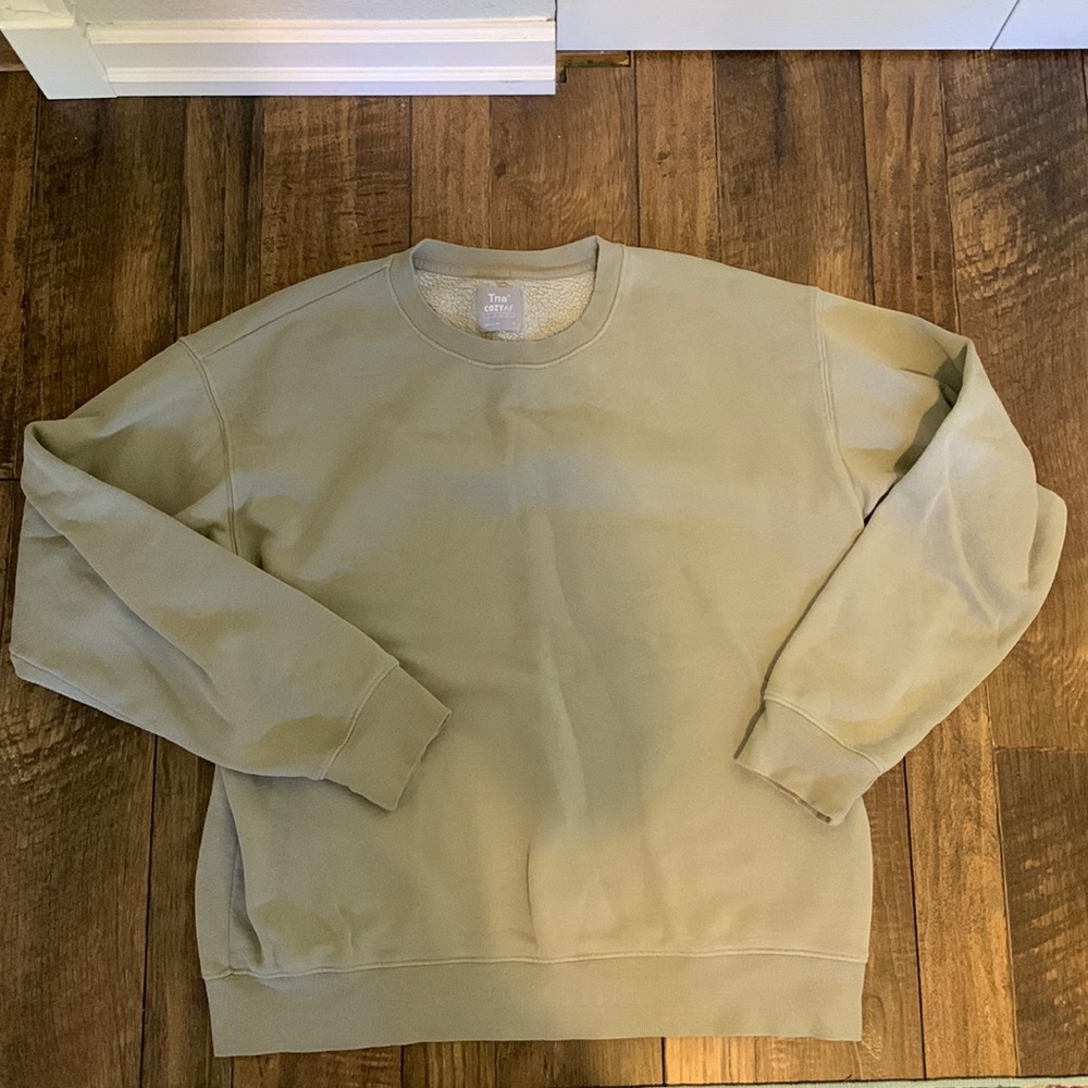 TNA cozy AF sage green crew neck